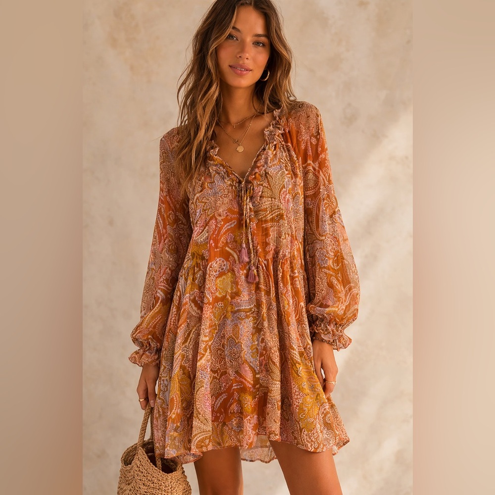 Haute Hippie Burnt Orange Multi Paisley Mini Dress